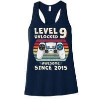 Nine 9th Birthday Decoration Boy 9yr 9 Year Old Birthday Women's Racerback Tank