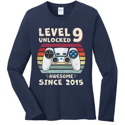 Nine 9th Birthday Decoration Boy 9yr 9 Year Old Birthday Ladies Long Sleeve Shirt