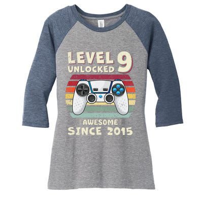 Nine 9th Birthday Decoration Boy 9yr 9 Year Old Birthday Women's Tri-Blend 3/4-Sleeve Raglan Shirt