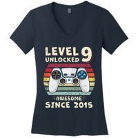 Nine 9th Birthday Decoration Boy 9yr 9 Year Old Birthday Women's V-Neck T-Shirt