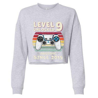 Nine 9th Birthday Decoration Boy 9yr 9 Year Old Birthday Cropped Pullover Crew