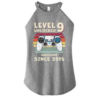 Nine 9th Birthday Decoration Boy 9yr 9 Year Old Birthday Women's Perfect Tri Rocker Tank