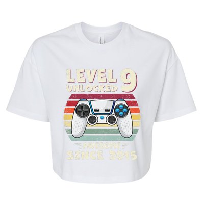 Nine 9th Birthday Decoration Boy 9yr 9 Year Old Birthday Bella+Canvas Jersey Crop Tee