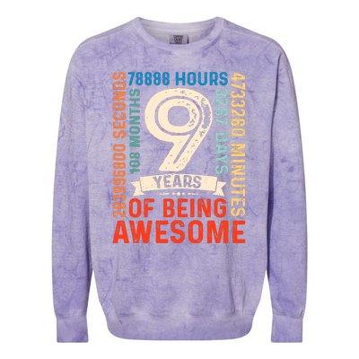 Nine 9yr Vintage 9th Birthday 9 Years Old Retro 108 Months Colorblast Crewneck Sweatshirt