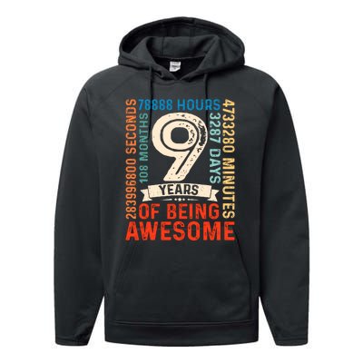 Nine 9yr Vintage 9th Birthday 9 Years Old Retro 108 Months Performance Fleece Hoodie