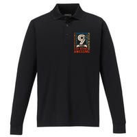 Nine 9yr Vintage 9th Birthday 9 Years Old Retro 108 Months Performance Long Sleeve Polo