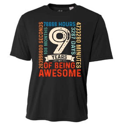 Nine 9yr Vintage 9th Birthday 9 Years Old Retro 108 Months Cooling Performance Crew T-Shirt