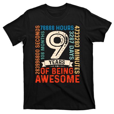 Nine 9yr Vintage 9th Birthday 9 Years Old Retro 108 Months T-Shirt