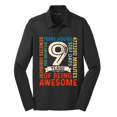 Nine 9yr Vintage 9th Birthday 9 Years Old Retro 108 Months Silk Touch Performance Long Sleeve Polo