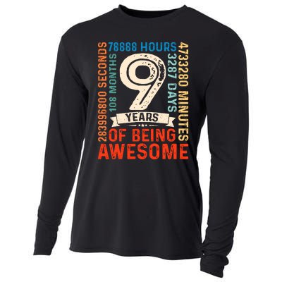 Nine 9yr Vintage 9th Birthday 9 Years Old Retro 108 Months Cooling Performance Long Sleeve Crew