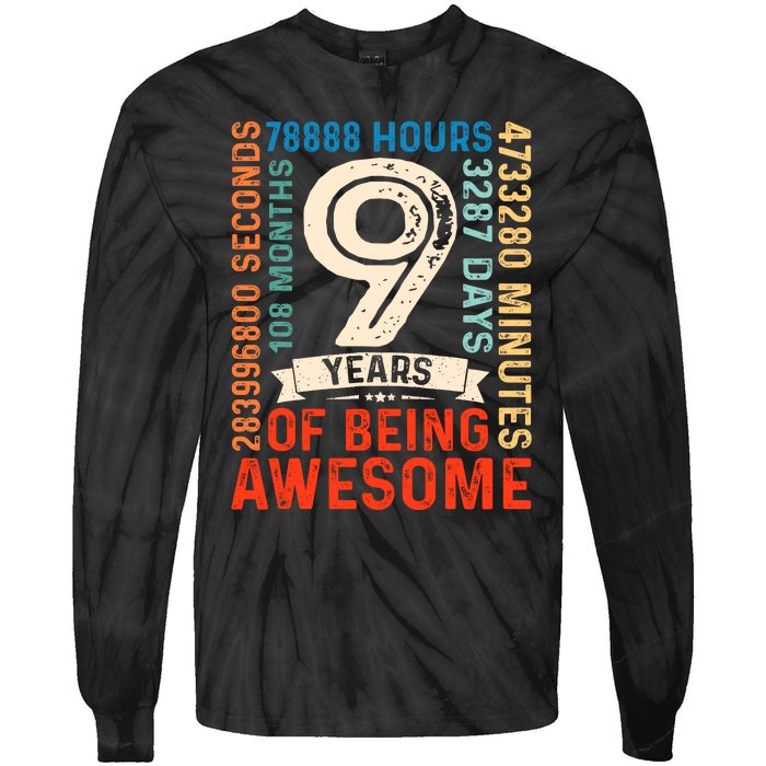 Nine 9yr Vintage 9th Birthday 9 Years Old Retro 108 Months Tie-Dye Long Sleeve Shirt