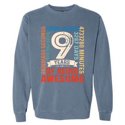 Nine 9yr Vintage 9th Birthday 9 Years Old Retro 108 Months Garment-Dyed Sweatshirt