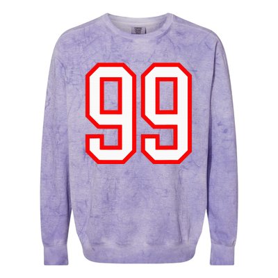 Number 99 White Red Sport Varsity Number 99 Colorblast Crewneck Sweatshirt