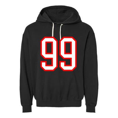 Number 99 White Red Sport Varsity Number 99 Garment-Dyed Fleece Hoodie