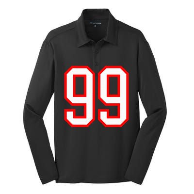 Number 99 White Red Sport Varsity Number 99 Silk Touch Performance Long Sleeve Polo