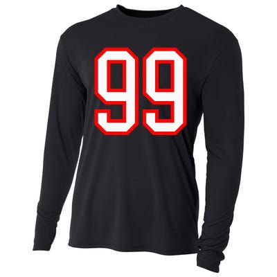 Number 99 White Red Sport Varsity Number 99 Cooling Performance Long Sleeve Crew