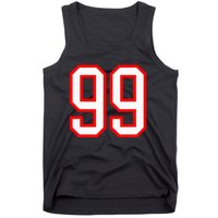 Number 99 White Red Sport Varsity Number 99 Tank Top