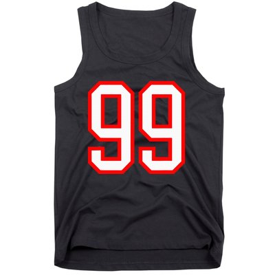 Number 99 White Red Sport Varsity Number 99 Tank Top