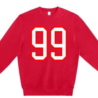 Number 99 White Red Sport Varsity Number 99 Premium Crewneck Sweatshirt