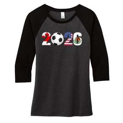 North America 2026 Football | Canada Usa Mexico Soccer Women's Tri-Blend 3/4-Sleeve Raglan Shirt