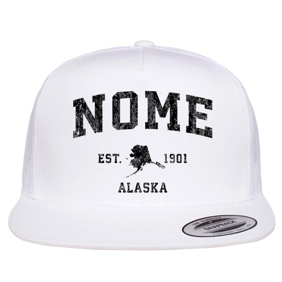 Nome Alaska Ak Vintage Established Sports Design Flat Bill Trucker Hat