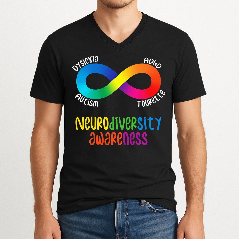 Neurodiversity Awareness ADHD Autism Dyslexia Tourette V-Neck T-Shirt