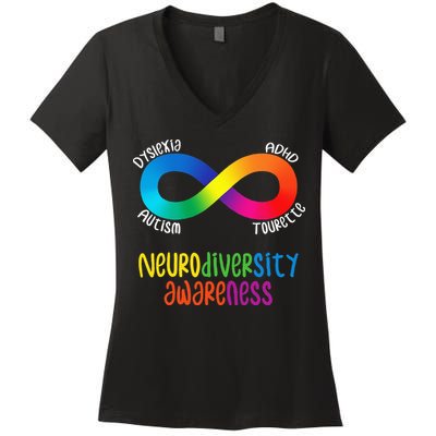 Neurodiversity Awareness ADHD Autism Dyslexia Tourette Women's V-Neck T-Shirt