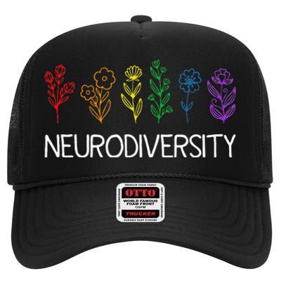 Neurodiversity April Autism Awareness Pride Rainbow High Crown Mesh Back Trucker Hat