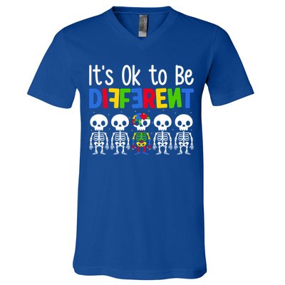 Neurodiversity Autism Awareness ItS Ok To Be Different Gift V-Neck T-Shirt