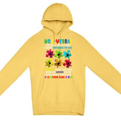 Nonverbal Autism Awareness Neurodiversity Acceptance Gift Premium Pullover Hoodie