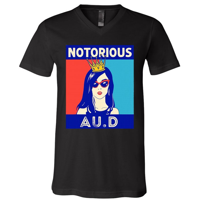 N.O.T.O.R.I.O.U.S Au.D Audiologist Funny Audiology Women V-Neck T-Shirt