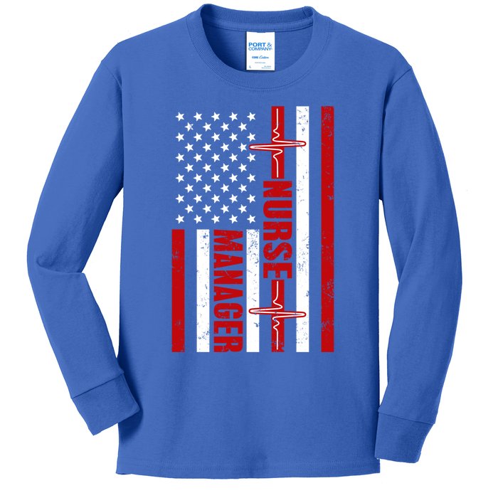 Nurse Ager American Flag Usa Heartbeat Stethoscope Nurse Cute Gift Kids Long Sleeve Shirt