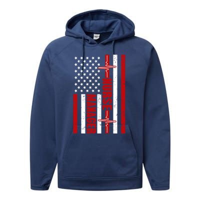 Nurse Ager American Flag Usa Heartbeat Stethoscope Nurse Cute Gift Performance Fleece Hoodie