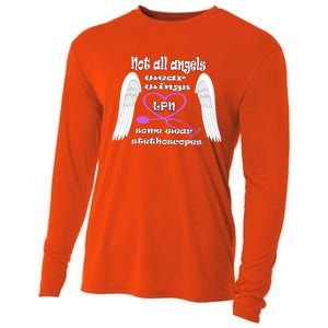 Not All Angels Wear Wings Some Wear Stethoscopes Lpn Nurse Funny Gift Cooling Performance Long Sleeve Crew