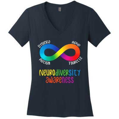 Neurodiversity Awareness ADHD Autism Dyslexia Tourette Women's V-Neck T-Shirt