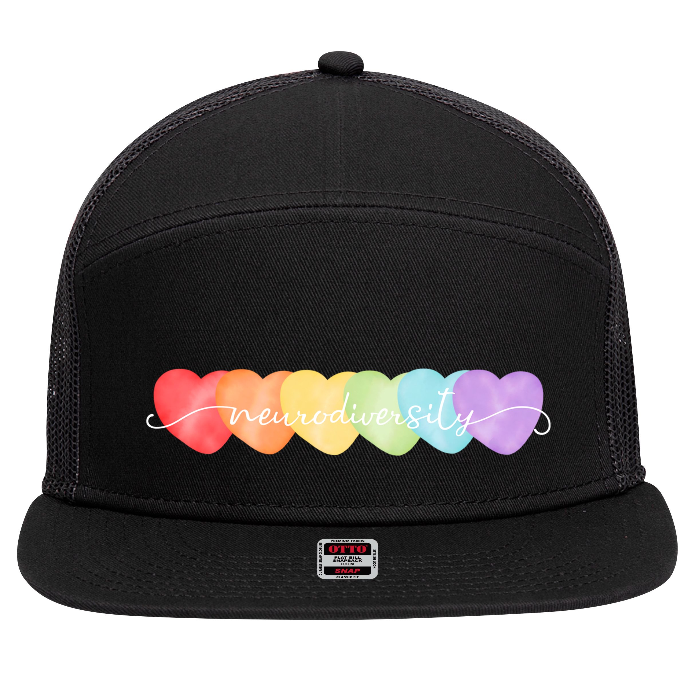 Neurodiversity Autism Awareness Hearts 7 Panel Mesh Trucker Snapback Hat