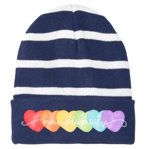 Neurodiversity Autism Awareness Hearts Striped Beanie with Solid Band