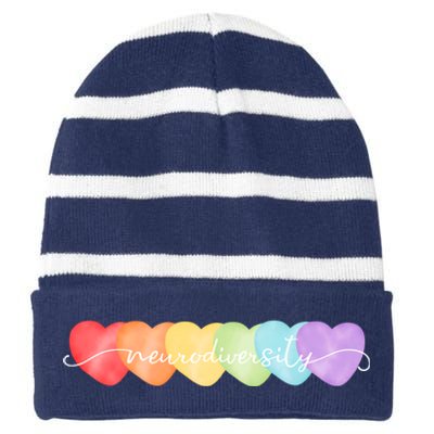 Neurodiversity Autism Awareness Hearts Striped Beanie with Solid Band