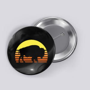 Native American Bison Buffalo Bull Western Indian Retro Sun Button