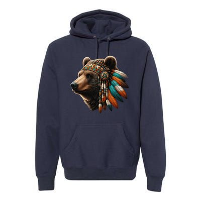 Native American Bear Artwork Native American Day Design Premium Hoodie