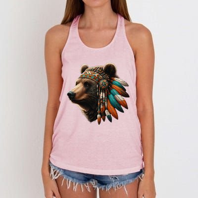 Native American Bear Artwork Native American Day Design Women's Knotted Racerback Tank