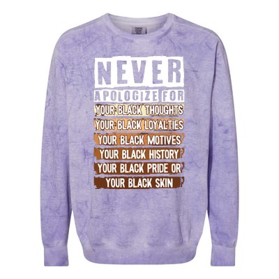 Never Apologize Black History Month BLM Melanin Pride Afro Colorblast Crewneck Sweatshirt