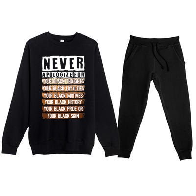 Never Apologize Black History Month BLM Melanin Pride Afro Premium Crewneck Sweatsuit Set