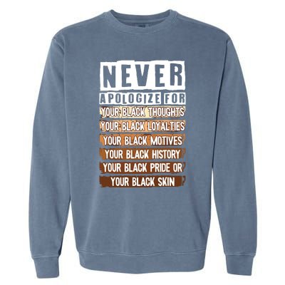 Never Apologize Black History Month BLM Melanin Pride Afro Garment-Dyed Sweatshirt