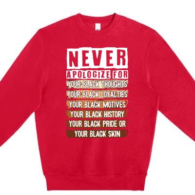 Never Apologize Black History Month BLM Melanin Pride Afro Premium Crewneck Sweatshirt