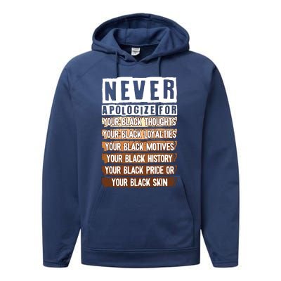 Never Apologize Black History Month BLM Melanin Pride Afro Performance Fleece Hoodie