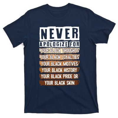 Never Apologize Black History Month BLM Melanin Pride Afro T-Shirt