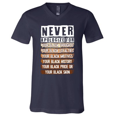 Never Apologize Black History Month BLM Melanin Pride Afro V-Neck T-Shirt