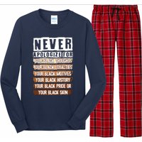 Never Apologize Black History Month BLM Melanin Pride Afro Long Sleeve Pajama Set