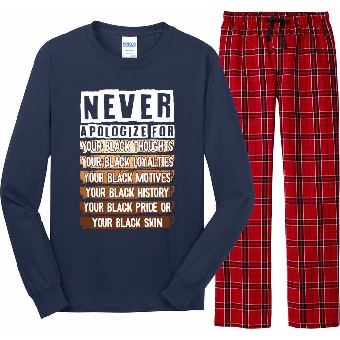 Never Apologize Black History Month BLM Melanin Pride Afro Long Sleeve Pajama Set